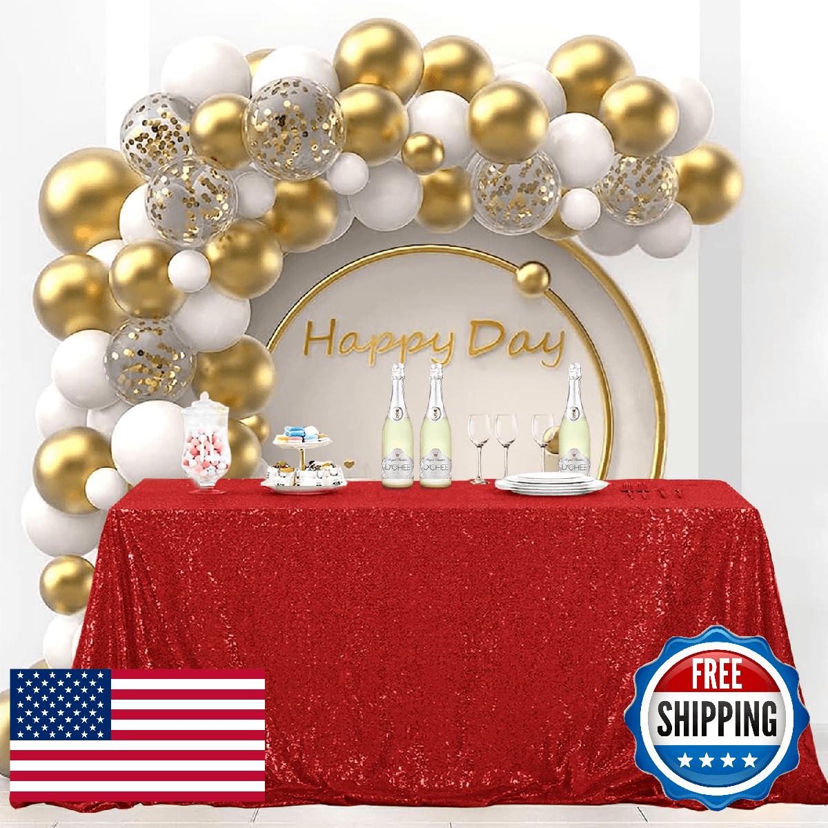 OQSQ Red Sequin Tablecloth 60x102 inch Glitter Drape Table Cover Sparkle Sequenc - Image 1