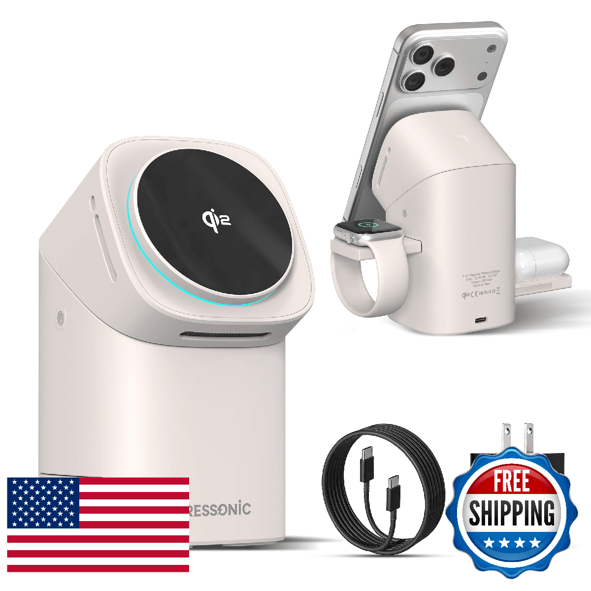 3 in 1 Wireless Charging Station for iPhone 17/16/15/14/13/12 Pro Max, Qi 2 Cert - Image 1