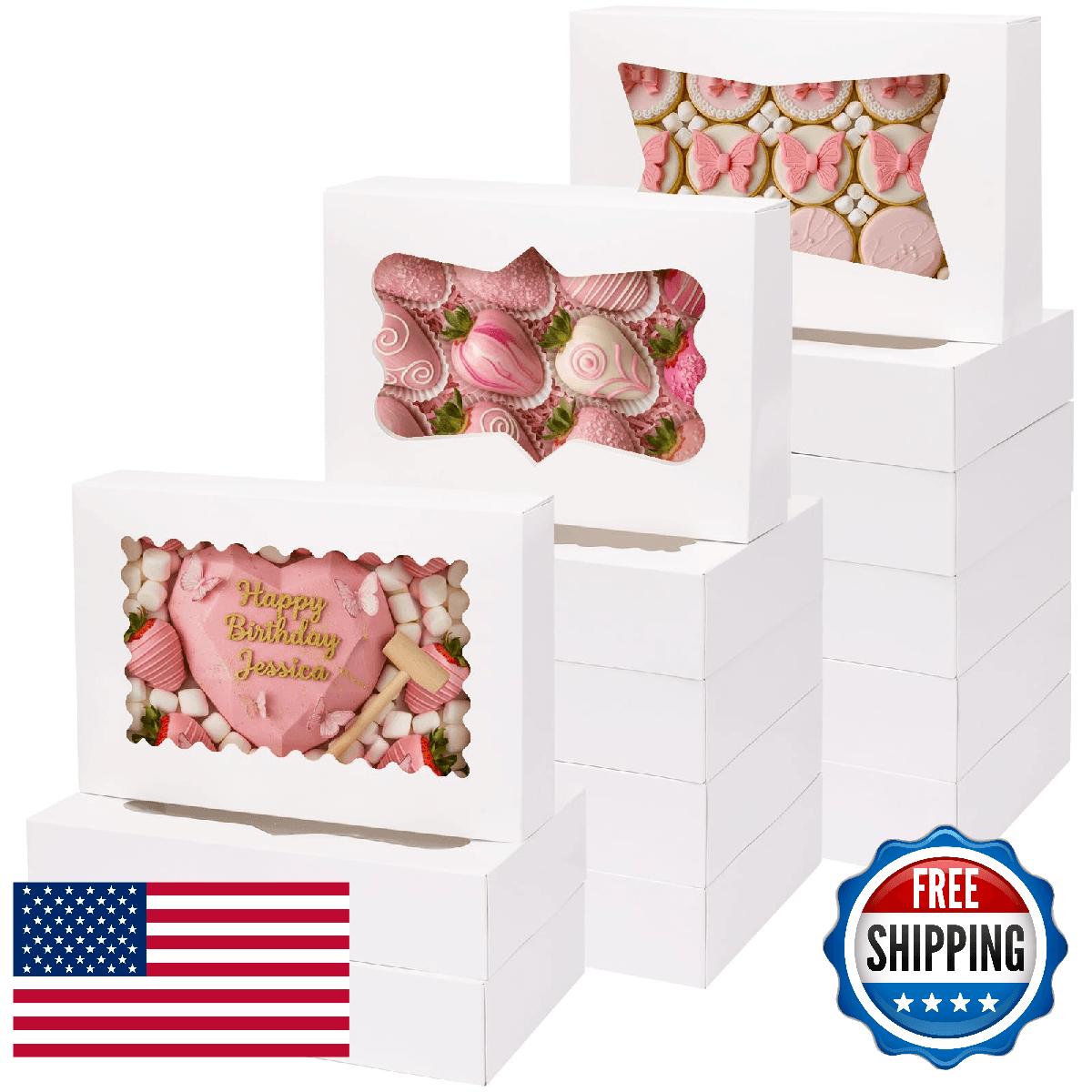 Moretoes 48pcs Bakery Boxes with 3 Style Window, 12x8x2.5 Inches Auto-Popup Cook - Image 1