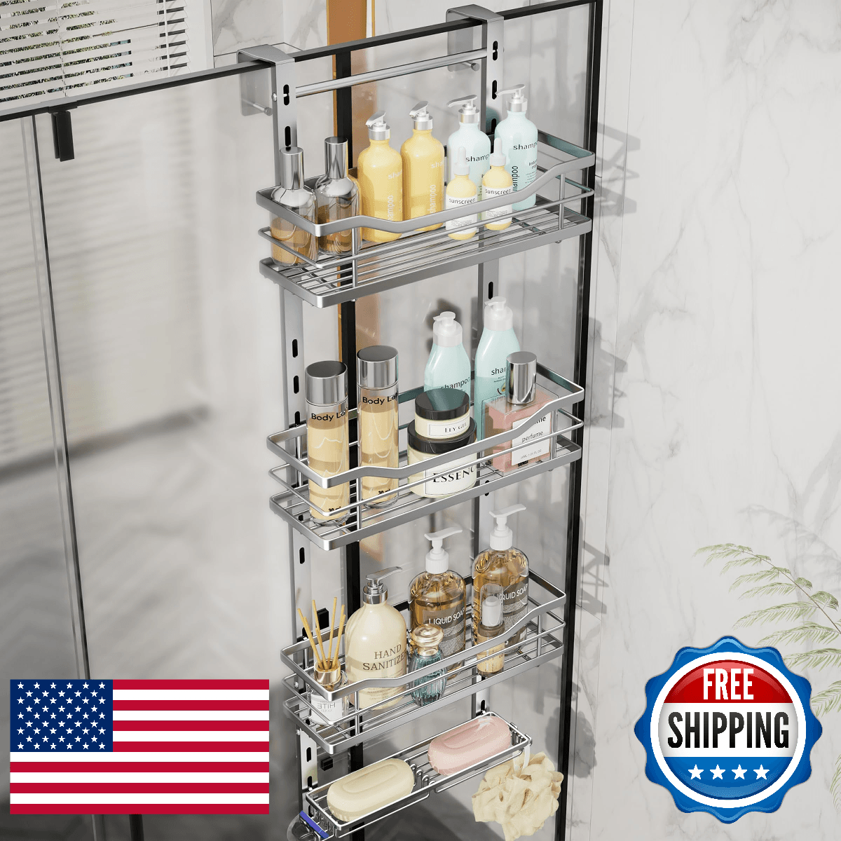 SWTYMIKI Over the Door Shower Caddy - 4 Tier Adjustable Shower Organizer Hanging - Image 1