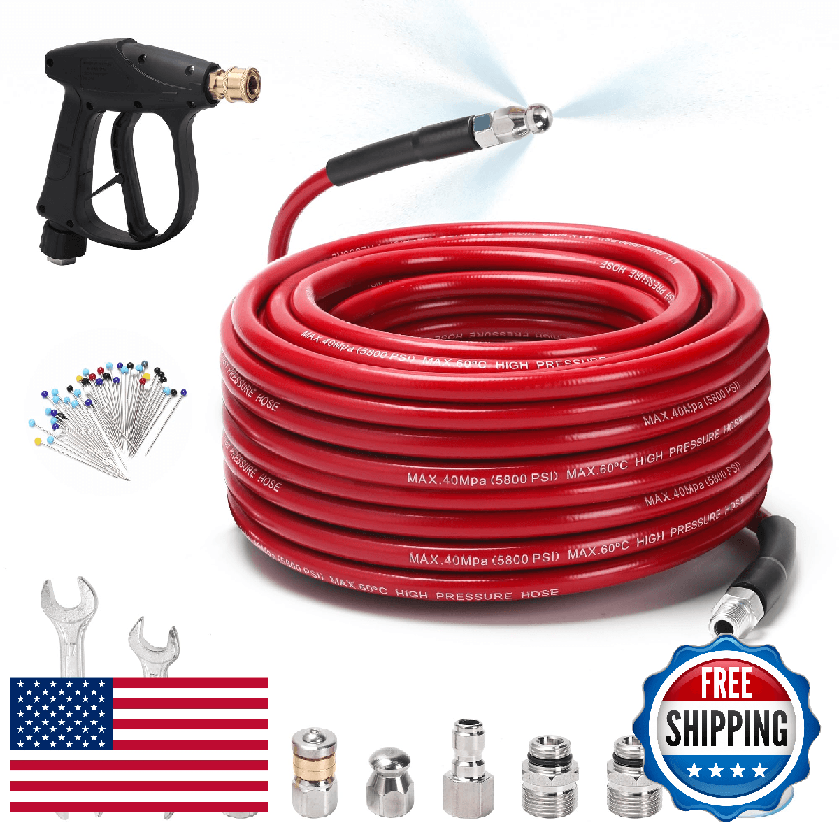 Sewer Jetter Kit for Pressure Washer 100 FT, Drain Cleaner Hose with Power Washe - Image 1