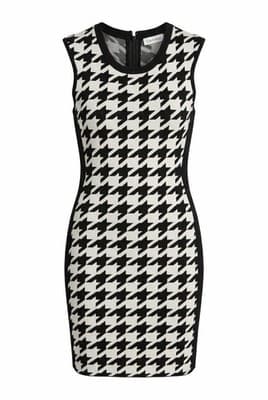 CK Black White Houndstooth Sheath Dress Sleeveless Back Zip - Image 1