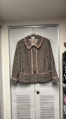 Talbots Plus 18W Tweed Plaid Blazer Pink Trim Career - Thumbnail 4