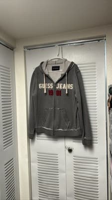 GUESS Jeans Full Zip Hoodie Womens Gray 1981 Distressed Sweatshirt - Thumbnail 3