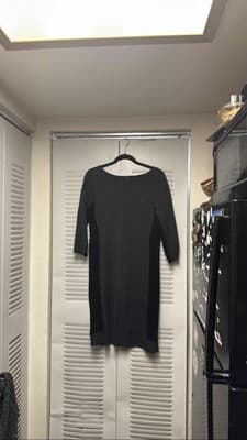 Ann Taylor Sweater Dress Gray Black Block Fit & Flare Crew Neck L - Thumbnail 3