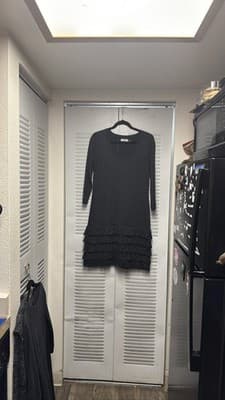 Calvin Klein Black Fringe Sweater Dress 3/4 Sleeve L - Thumbnail 3