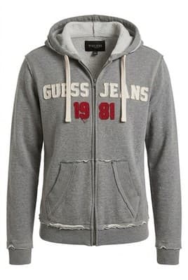 GUESS Jeans Full Zip Hoodie Womens Gray 1981 Distressed Sweatshirt - Image 1