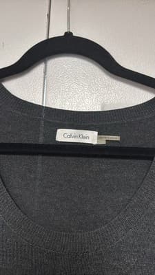 Calvin Klein Black Fringe Sweater Dress 3/4 Sleeve L - Thumbnail 2