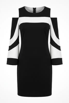 Nina Leonard Black White Cold Shoulder A-Line Dress 3/4 Sleeve - Image 1