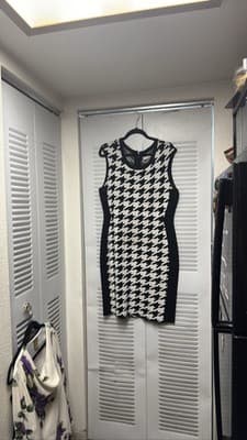 CK Black White Houndstooth Sheath Dress Sleeveless Back Zip - Thumbnail 3