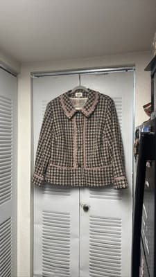 Talbots Plus 18W Tweed Plaid Blazer Pink Trim Career - Thumbnail 3