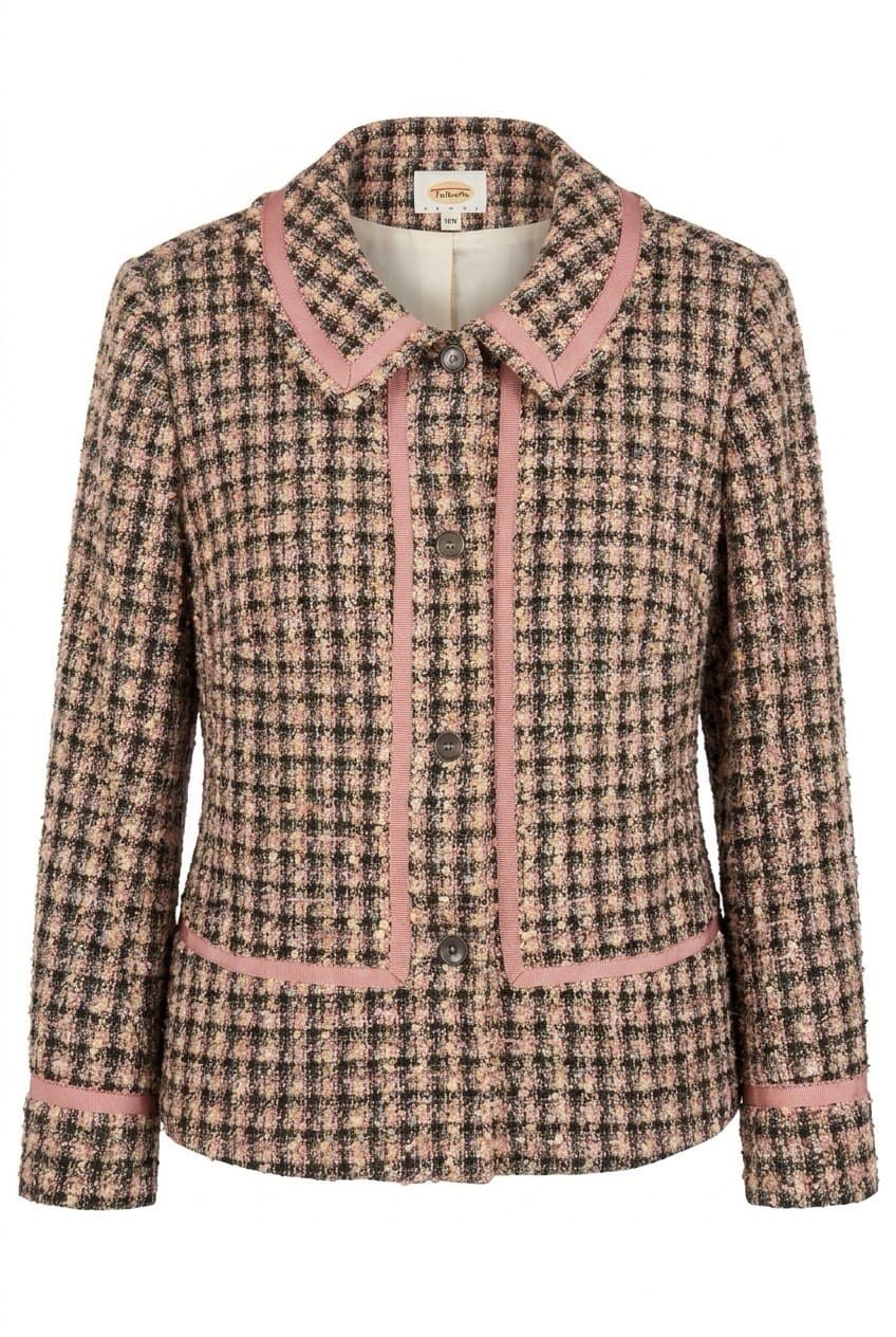 Talbots Plus 18W Tweed Plaid Blazer Pink Trim Career - Image 1