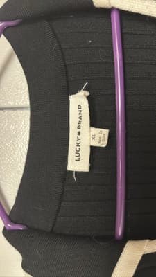 Lucky Brand Womens XL Black Ribbed Sweater Dress Cardigan White Trim - Thumbnail 2