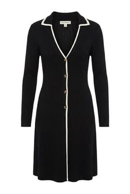 Lucky Brand Womens XL Black Ribbed Sweater Dress Cardigan White Trim - Image 1