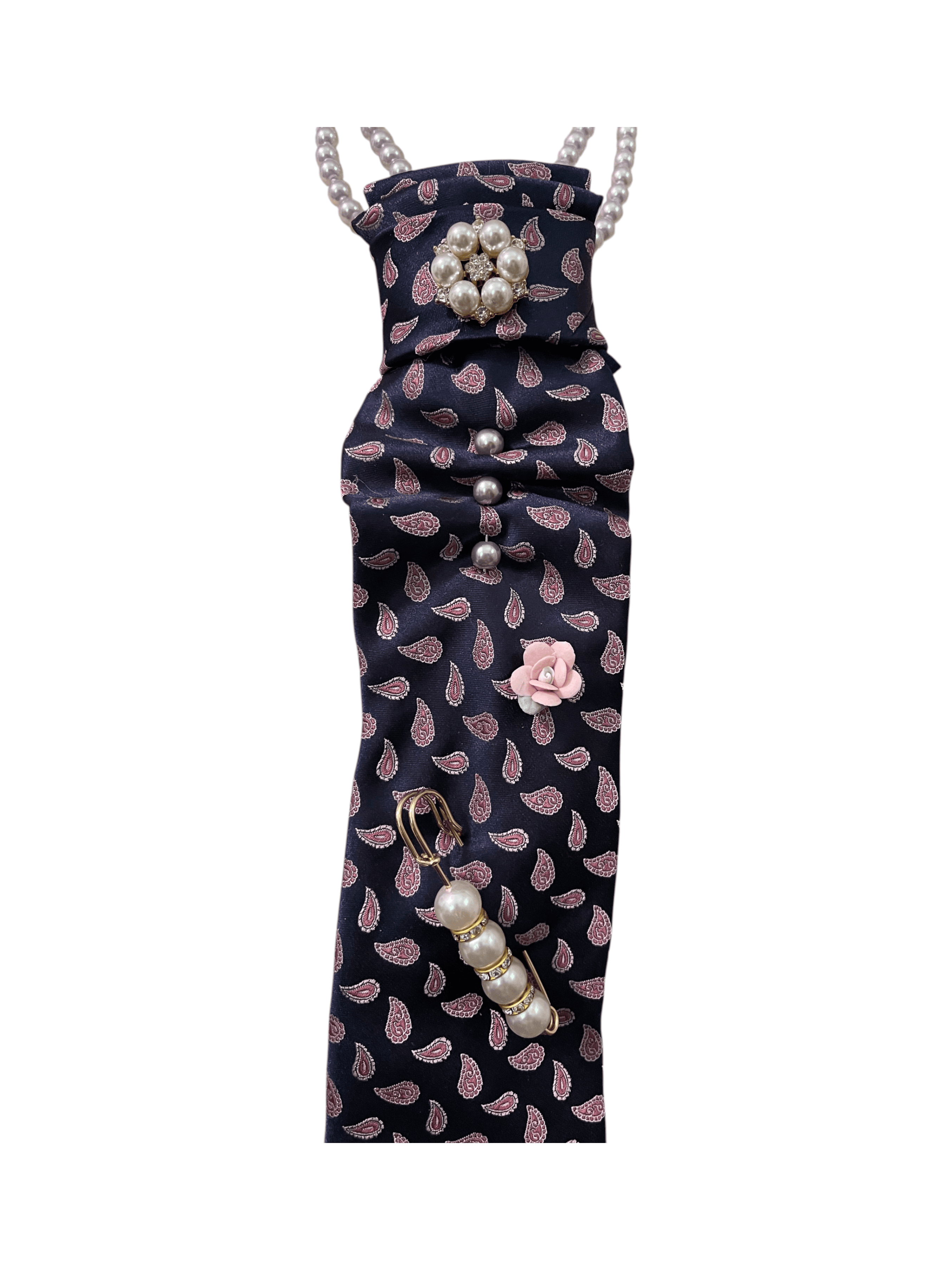 Boss Bitchin Ties Paisley Pattern Silk Scarf with Pearl Brooches - Thumbnail 2