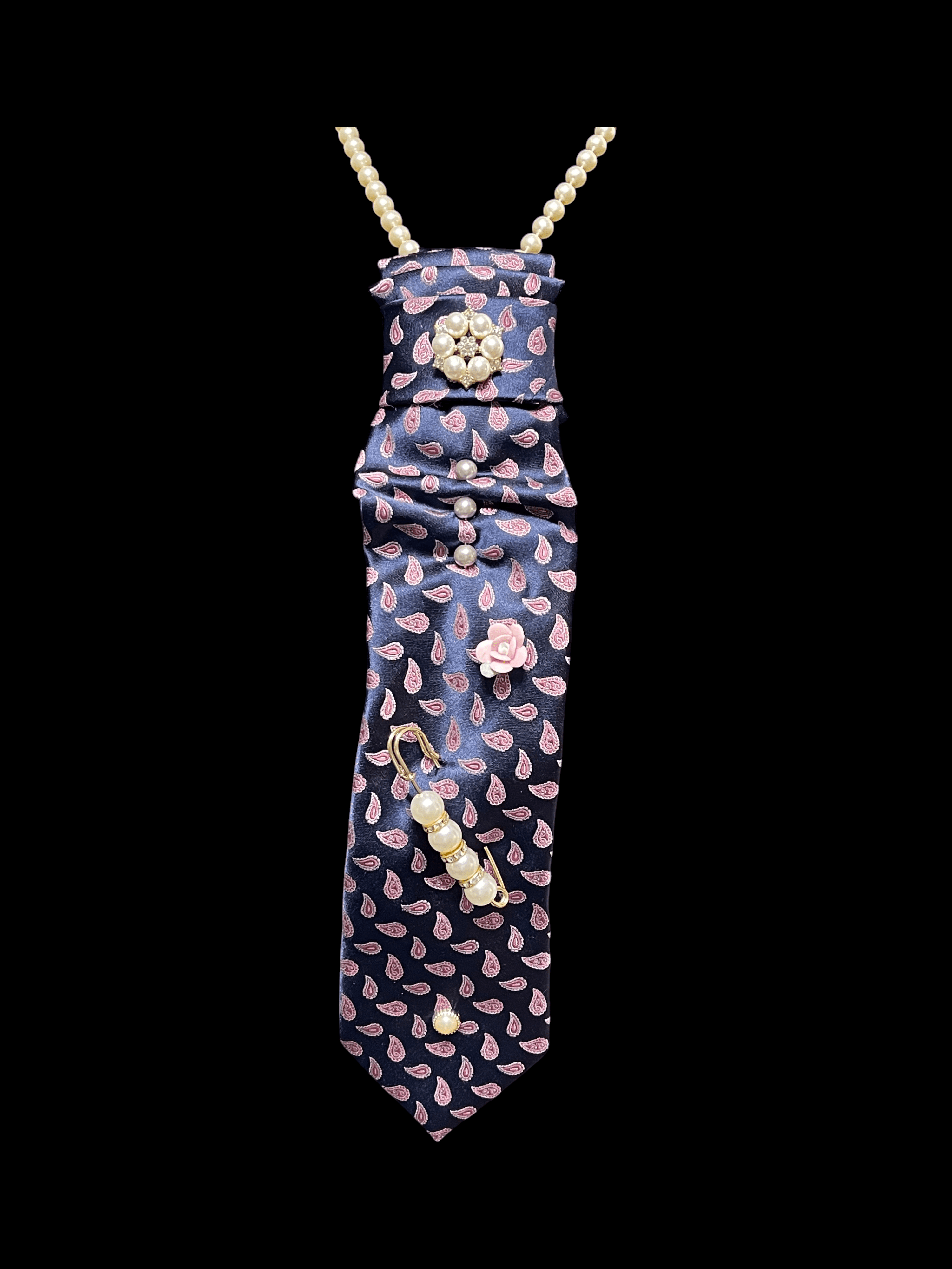 Boss Bitchin Ties Paisley Pattern Silk Scarf with Pearl Brooches - Thumbnail 3