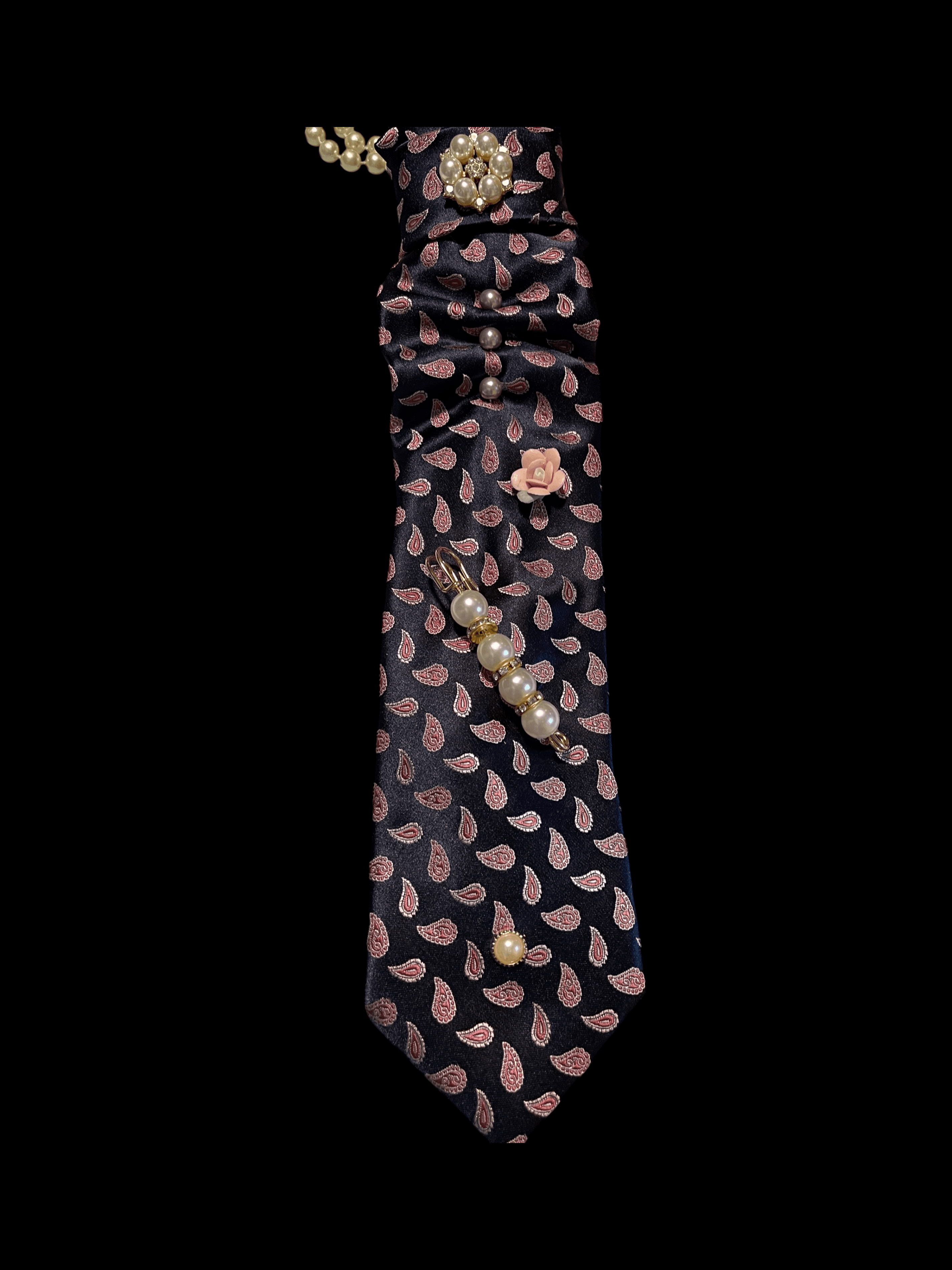Boss Bitchin Ties Paisley Pattern Silk Scarf with Pearl Brooches - Image 1