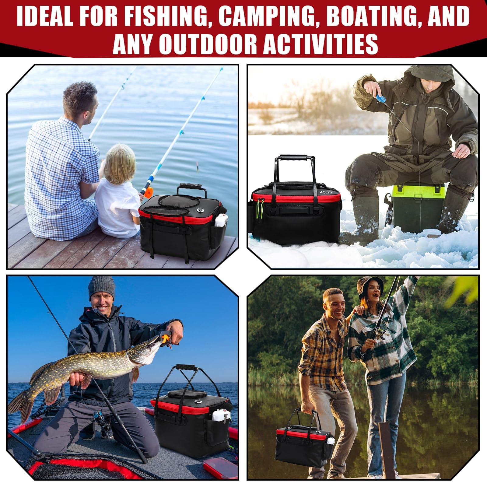 Cosblank 8 Gallon Fishing Bucket Live Bait Aerator Foldable Portable Quiet EVA B - Thumbnail 7