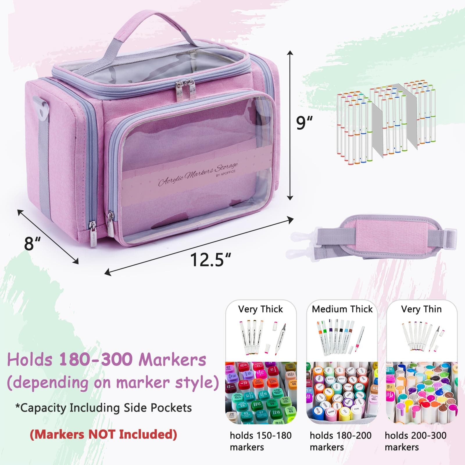 APOFFICE Marker Storage Organizer Case for 180–300 Markers – Large Marker Holder - Thumbnail 2