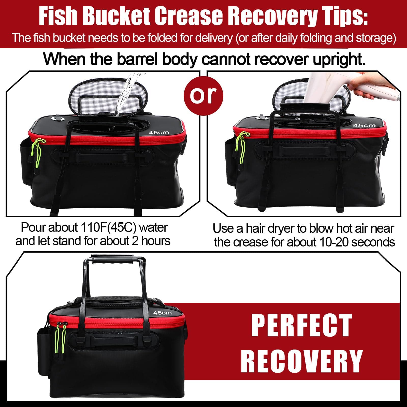 Cosblank 8 Gallon Fishing Bucket Live Bait Aerator Foldable Portable Quiet EVA B - Thumbnail 4