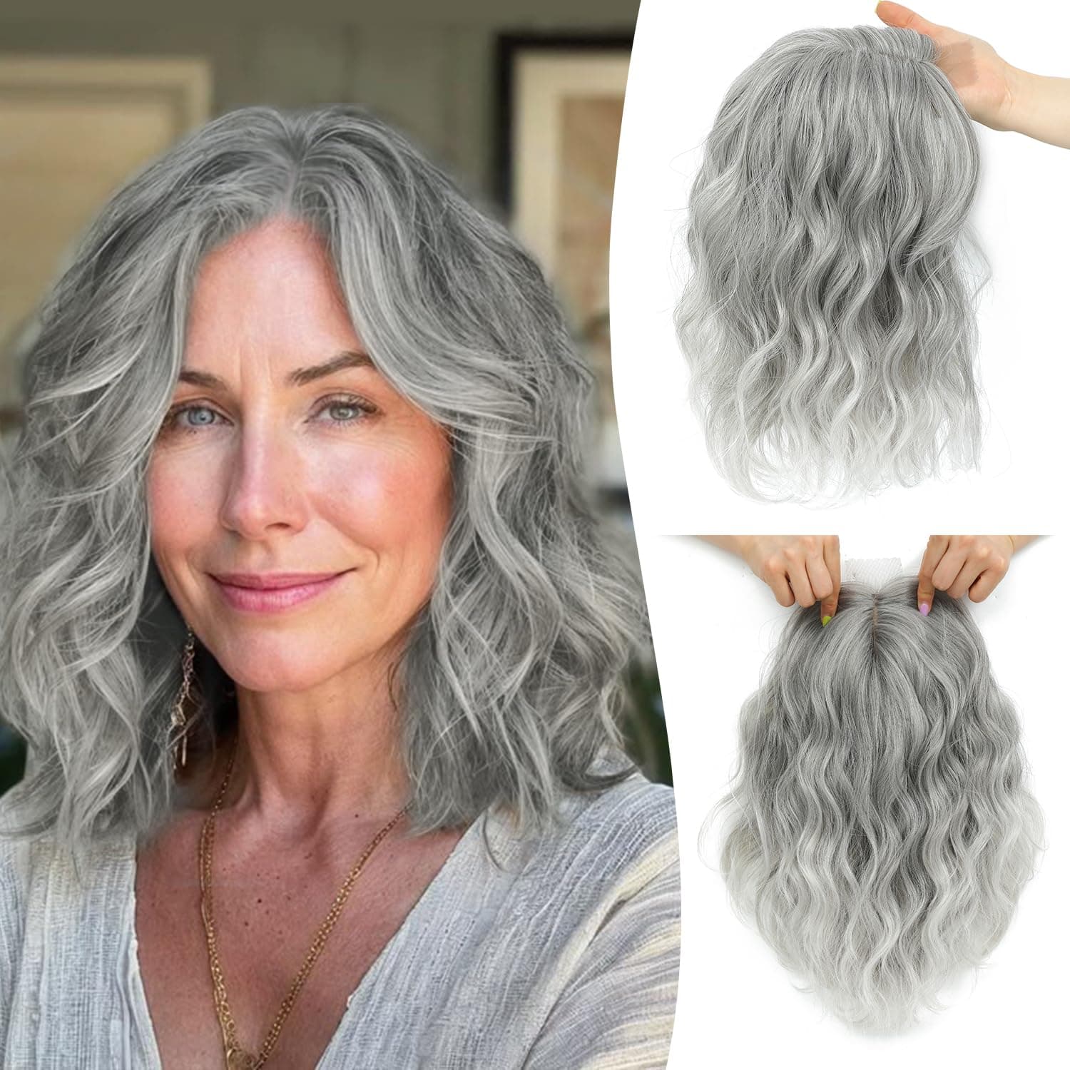 Ms Taj 11 Inch Short Wavy Hair Topper for Women with Thinning Hair, Natural Synt - Image 1