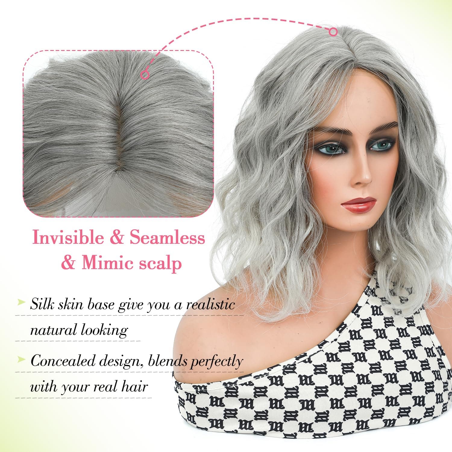 Ms Taj 11 Inch Short Wavy Hair Topper for Women with Thinning Hair, Natural Synt - Thumbnail 2
