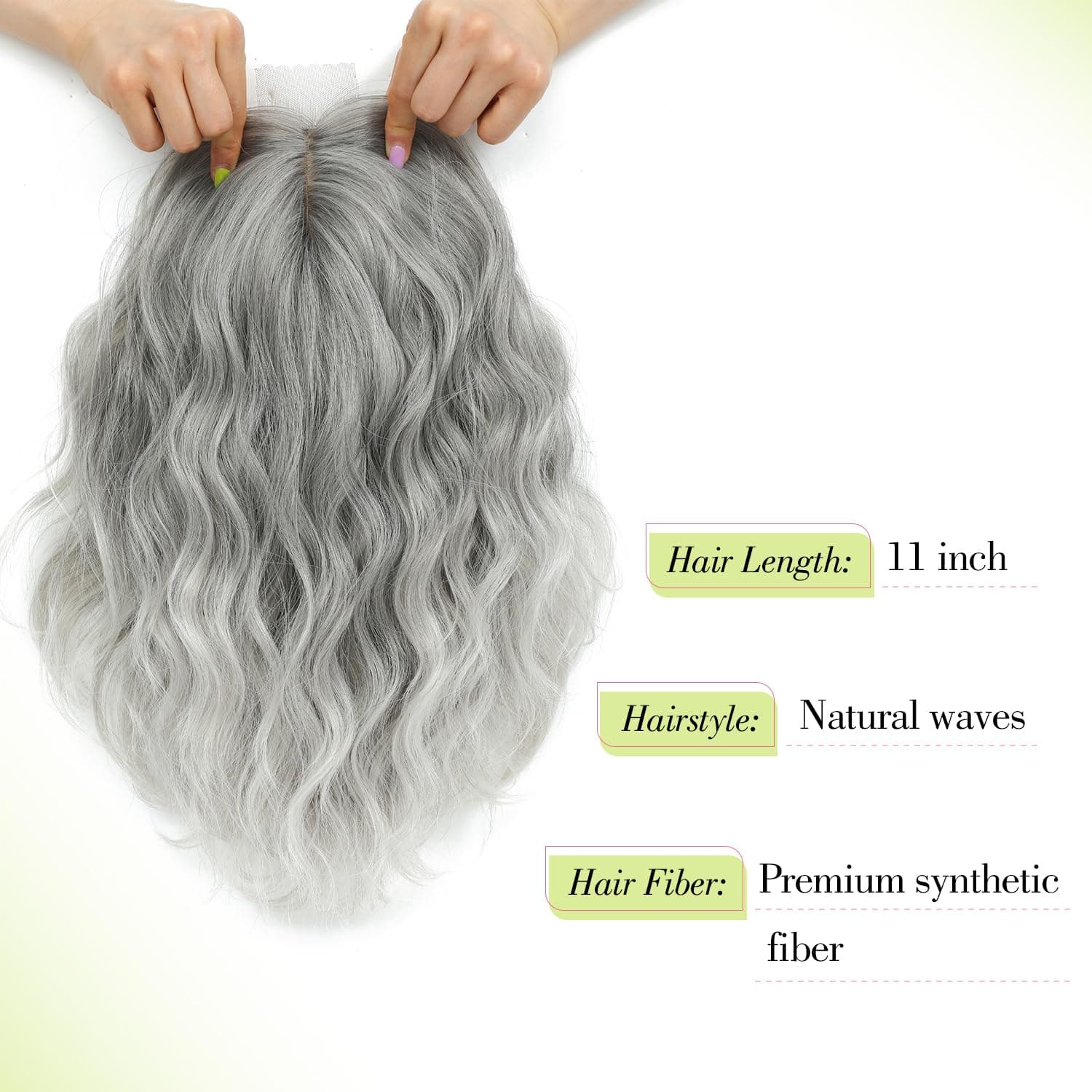 Ms Taj 11 Inch Short Wavy Hair Topper for Women with Thinning Hair, Natural Synt - Thumbnail 3