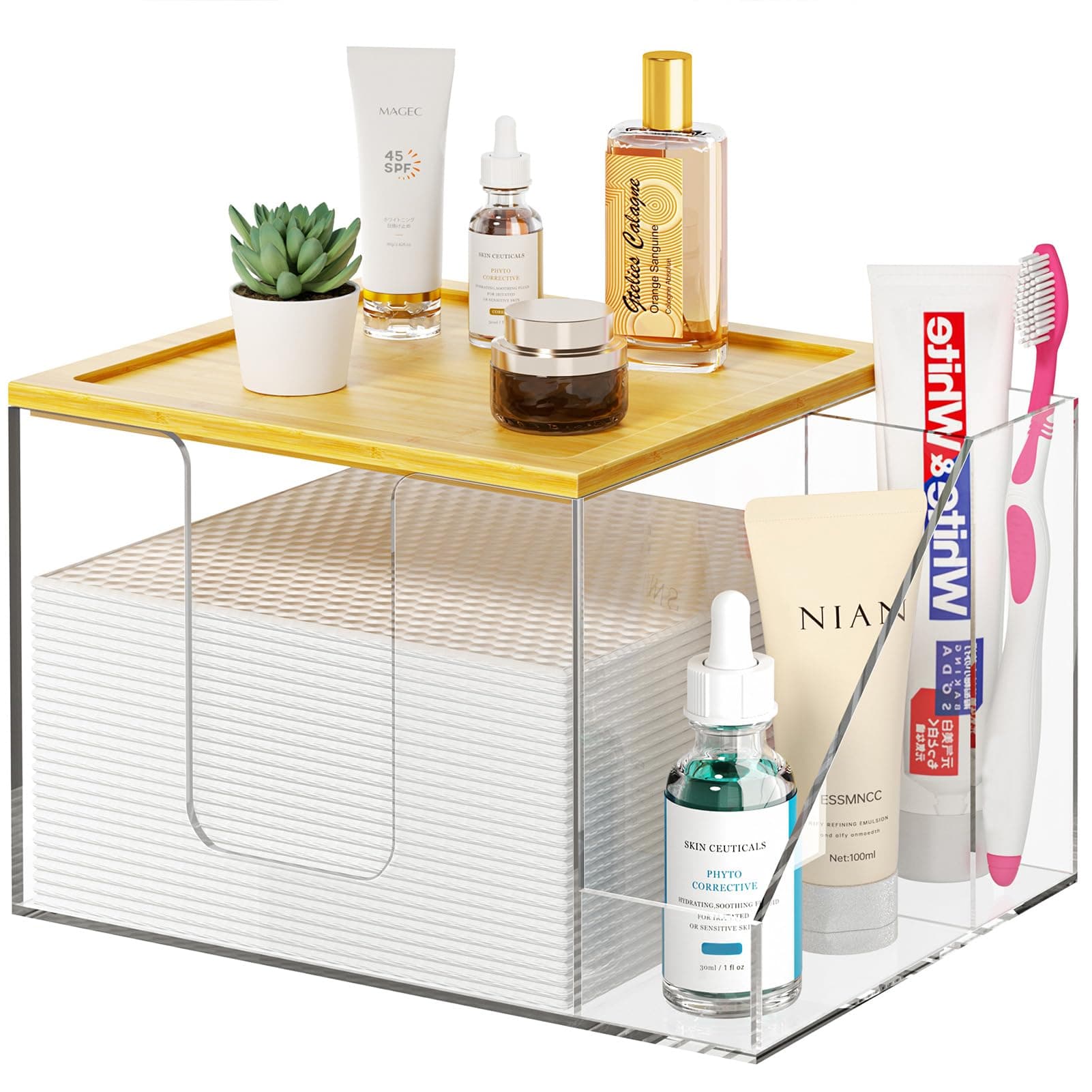 VITVITI Disposable Face Towel Holder Box Acrylic Skin Club Facial Towel Containe - Image 1