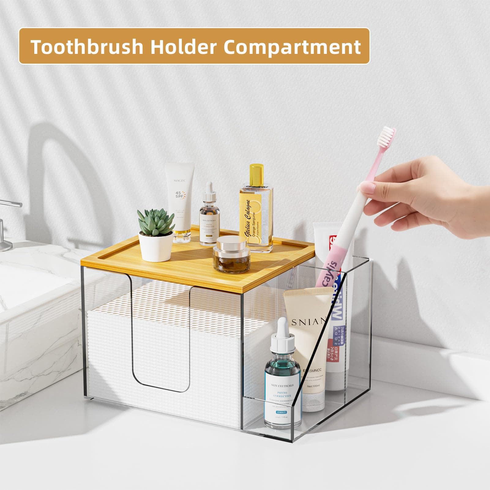 VITVITI Disposable Face Towel Holder Box Acrylic Skin Club Facial Towel Containe - Thumbnail 3