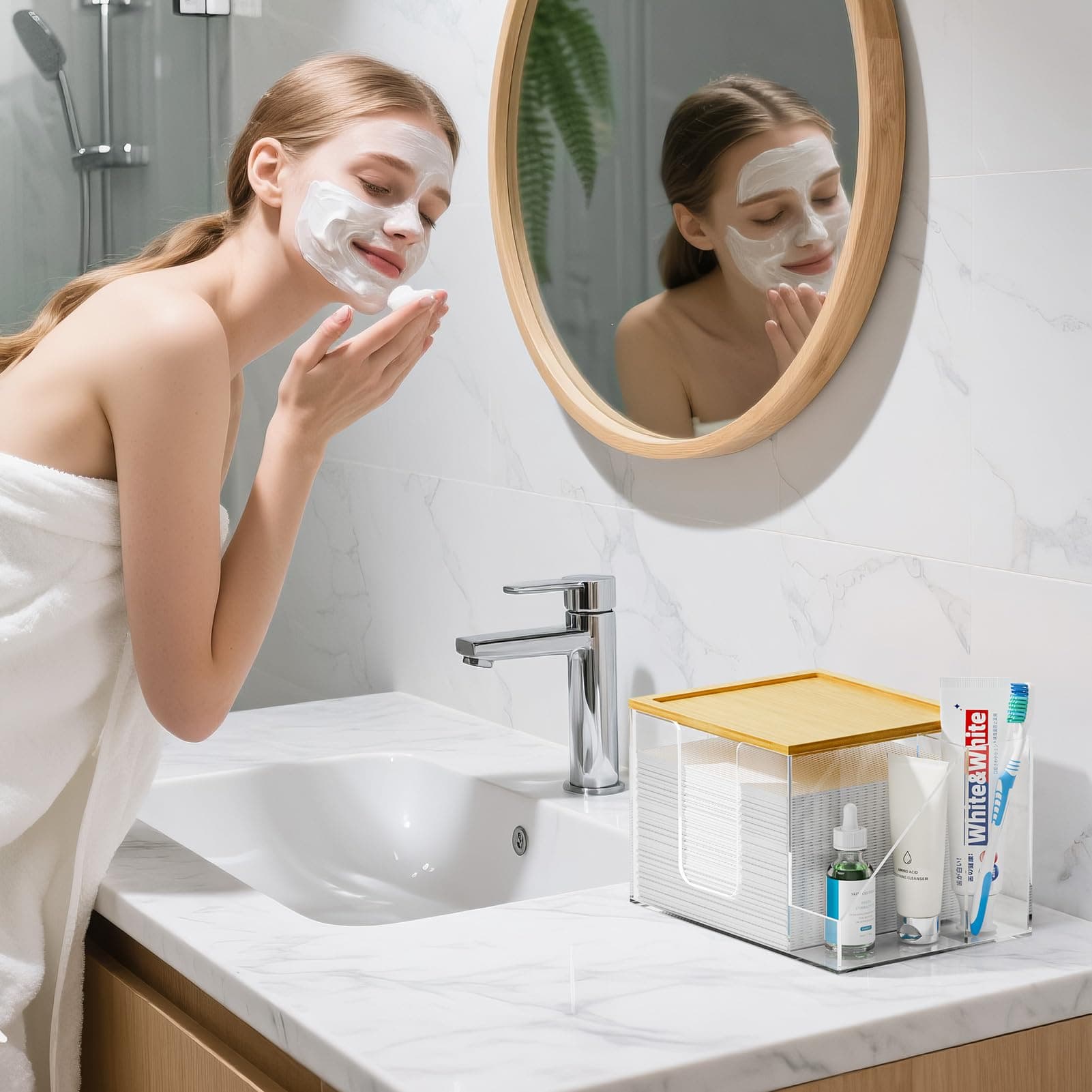 VITVITI Disposable Face Towel Holder Box Acrylic Skin Club Facial Towel Containe - Thumbnail 5