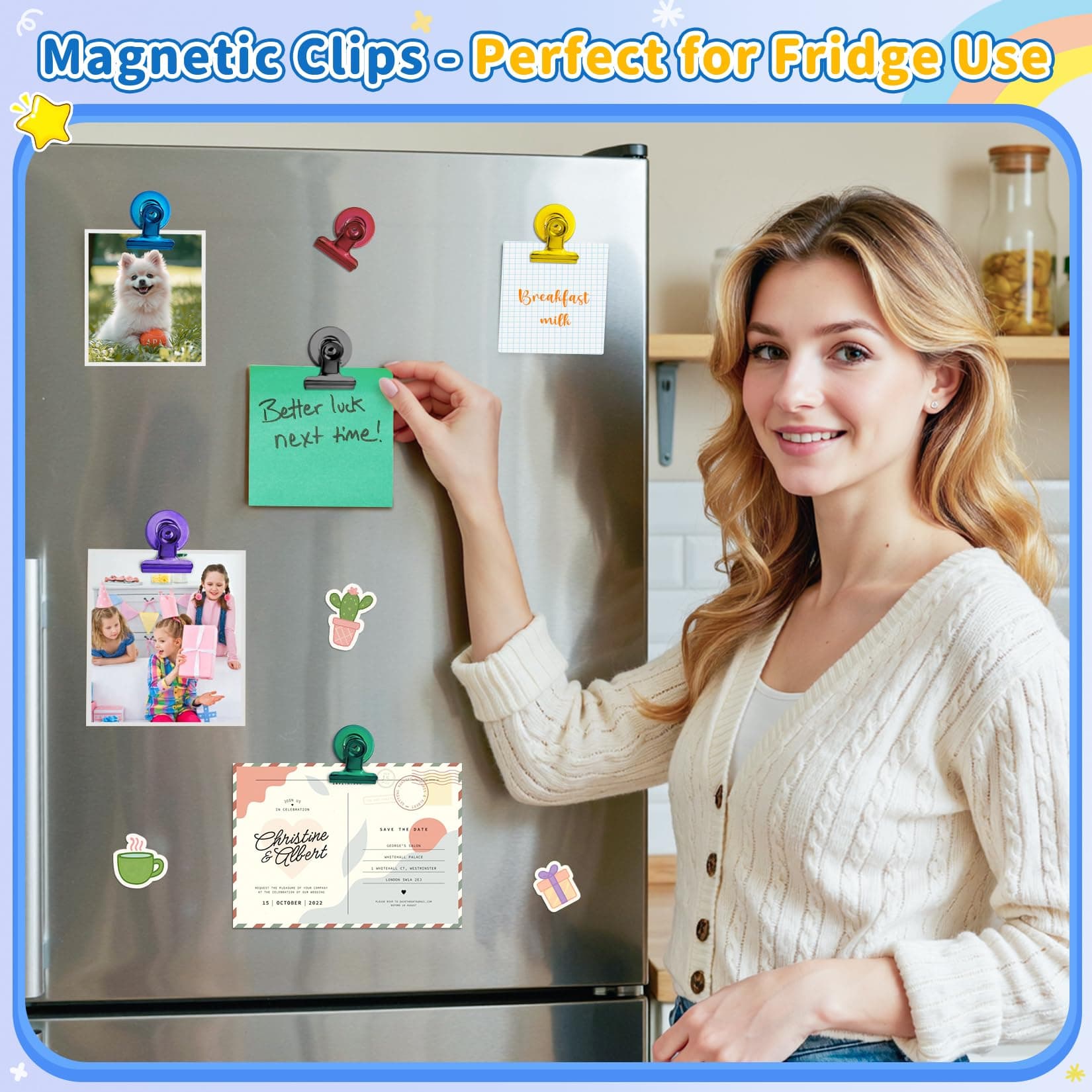 Grtard 100 Pack Magnetic Clips, Mixed Color Magnet Clips for Fridge, Strong Magn - Thumbnail 2
