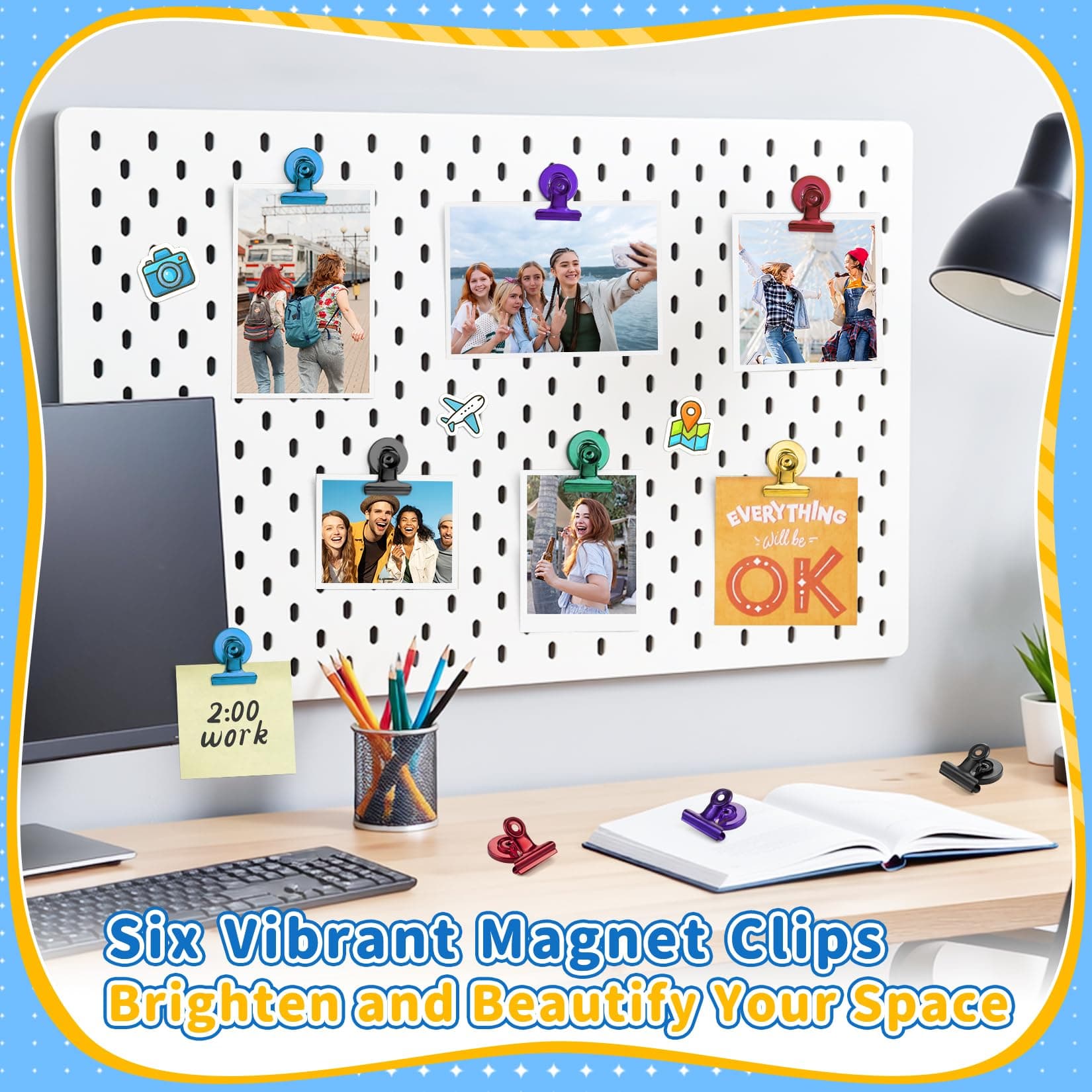 Grtard 100 Pack Magnetic Clips, Mixed Color Magnet Clips for Fridge, Strong Magn - Thumbnail 3