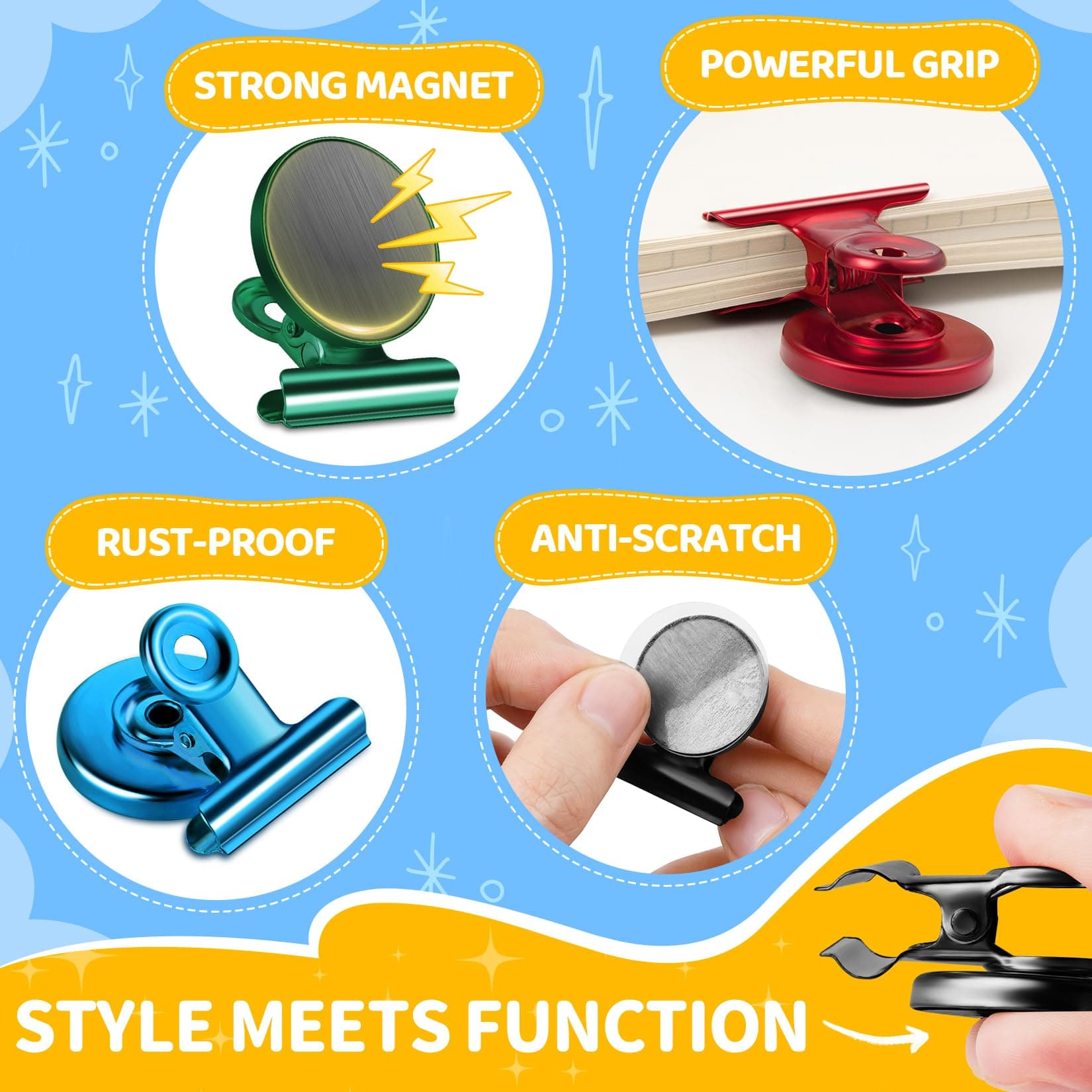 Grtard 100 Pack Magnetic Clips, Mixed Color Magnet Clips for Fridge, Strong Magn - Thumbnail 4