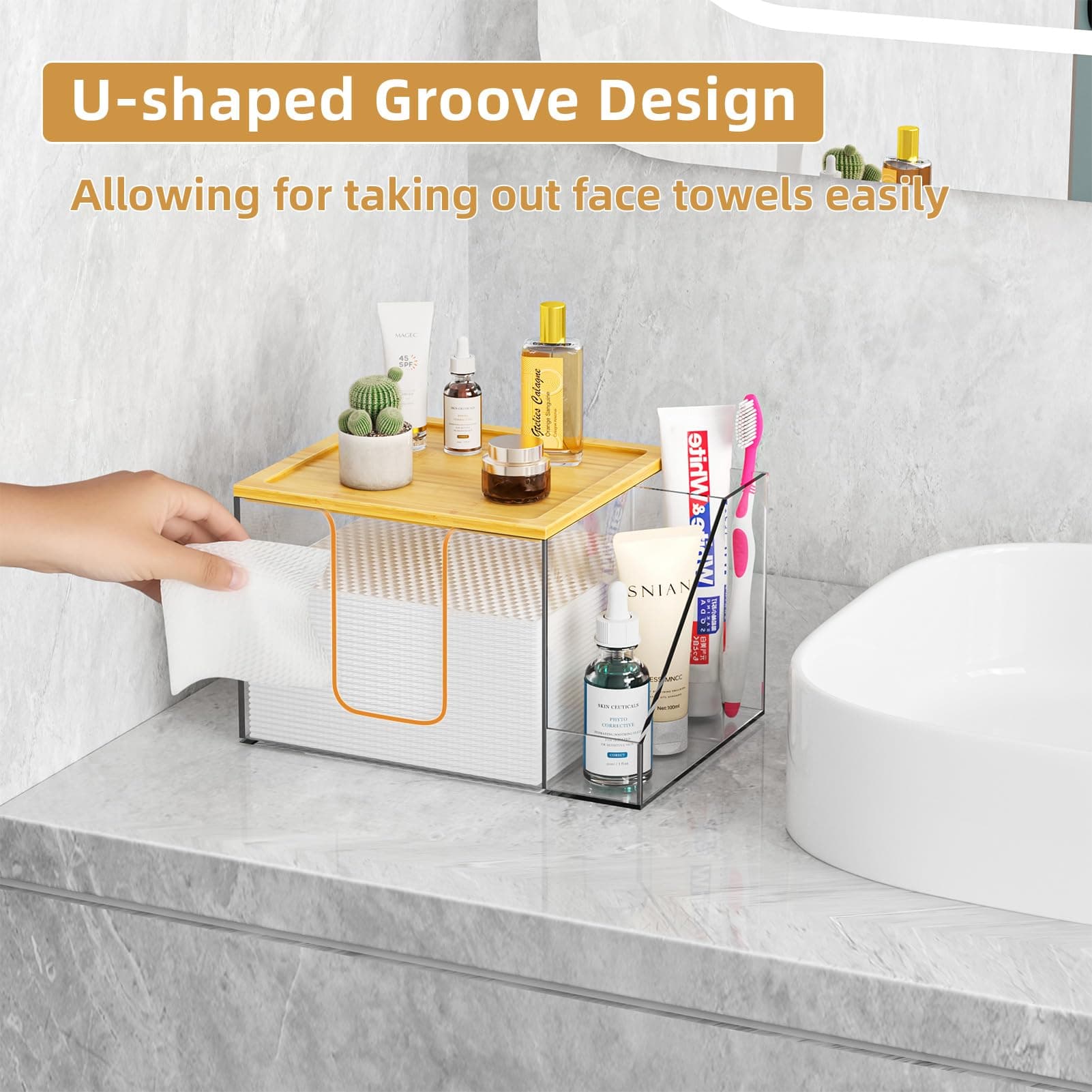 VITVITI Disposable Face Towel Holder Box Acrylic Skin Club Facial Towel Containe - Thumbnail 2