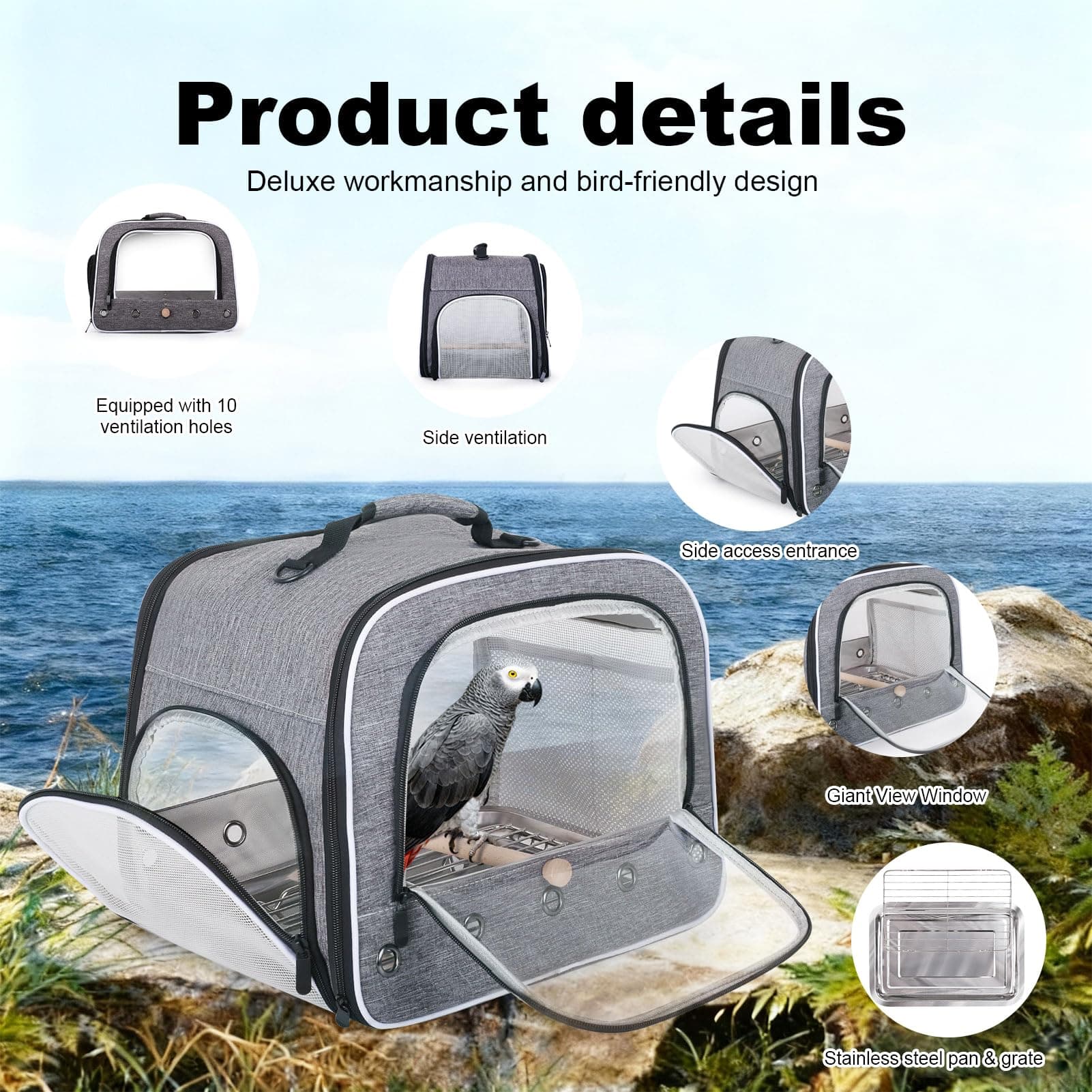 halinfer Bird Carry Carrier to Transport Large Size Parrot, Portable Bag with Me - Thumbnail 3