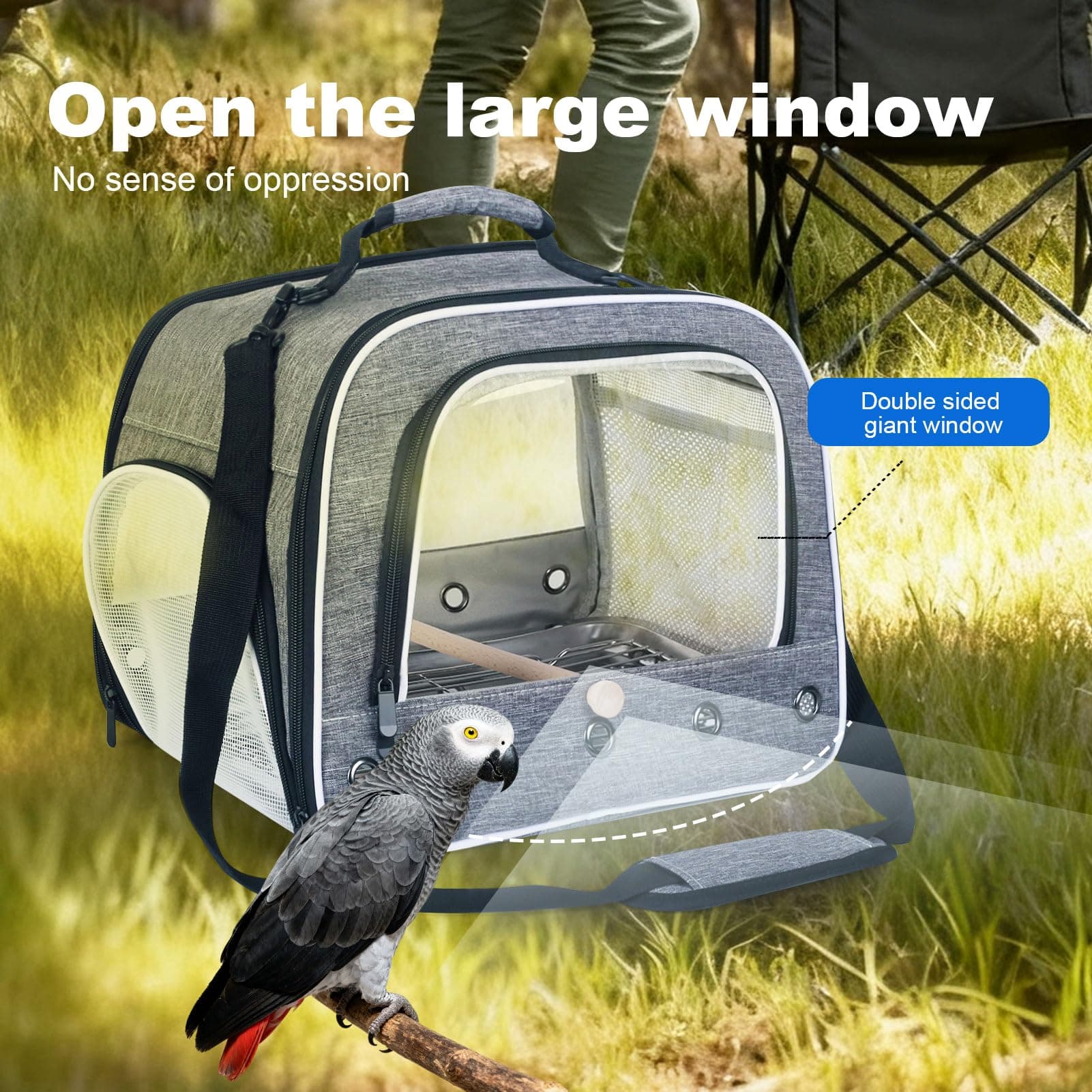 halinfer Bird Carry Carrier to Transport Large Size Parrot, Portable Bag with Me - Thumbnail 6