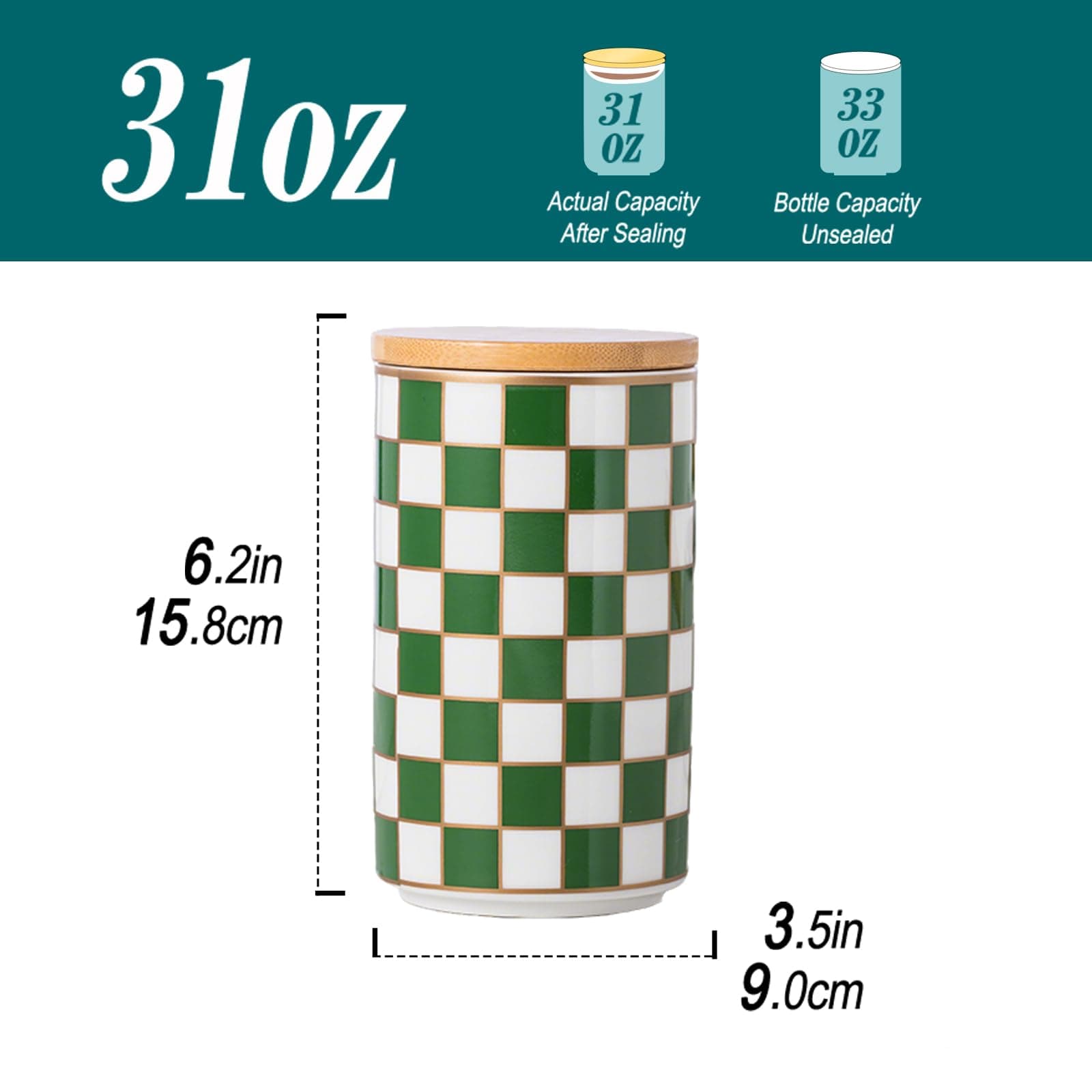 XYQXYQ Kitchen Countertop Ceramic Checkered Canisters,Black And White Food Stora - Thumbnail 2