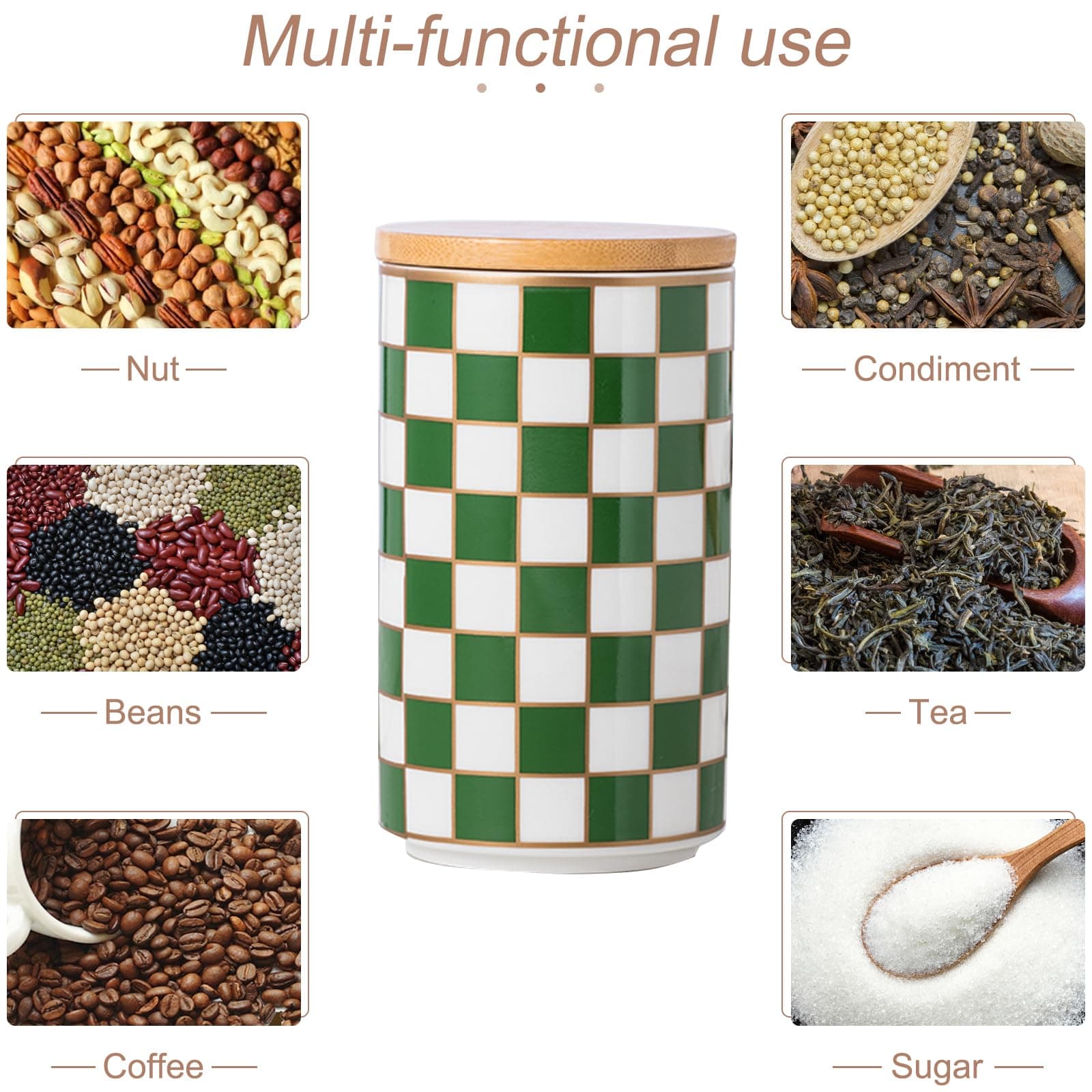 XYQXYQ Kitchen Countertop Ceramic Checkered Canisters,Black And White Food Stora - Thumbnail 3