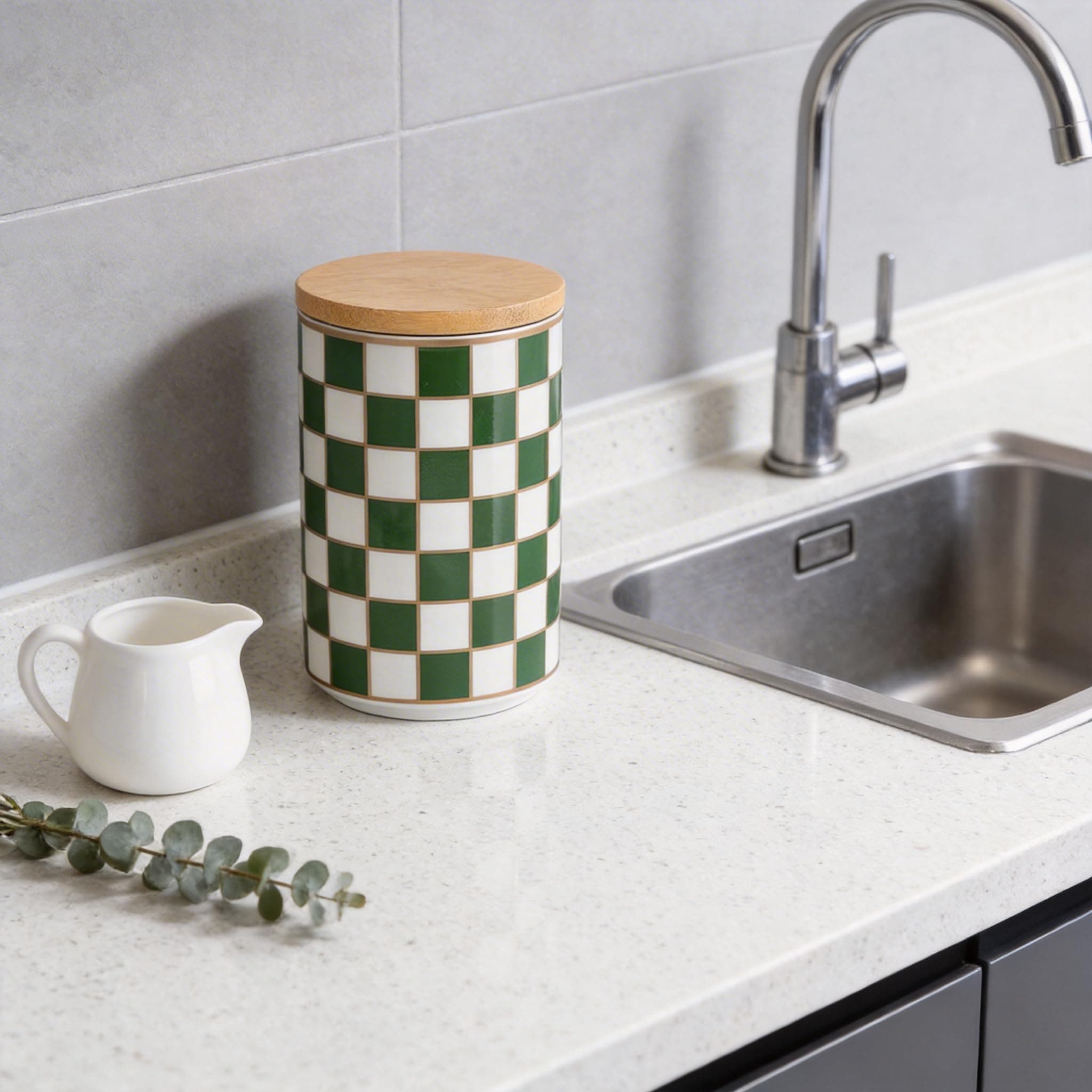 XYQXYQ Kitchen Countertop Ceramic Checkered Canisters,Black And White Food Stora - Thumbnail 4