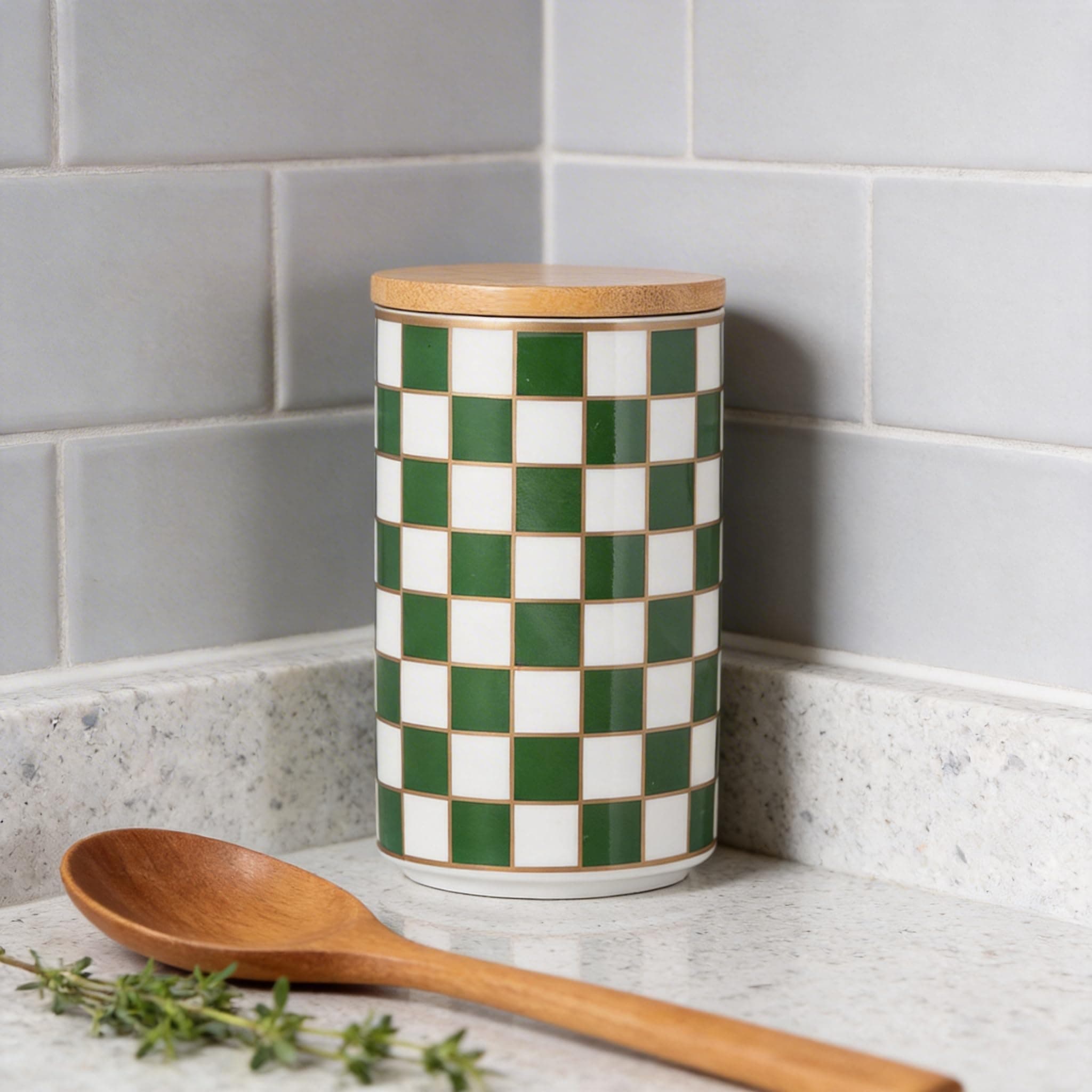XYQXYQ Kitchen Countertop Ceramic Checkered Canisters,Black And White Food Stora - Thumbnail 6