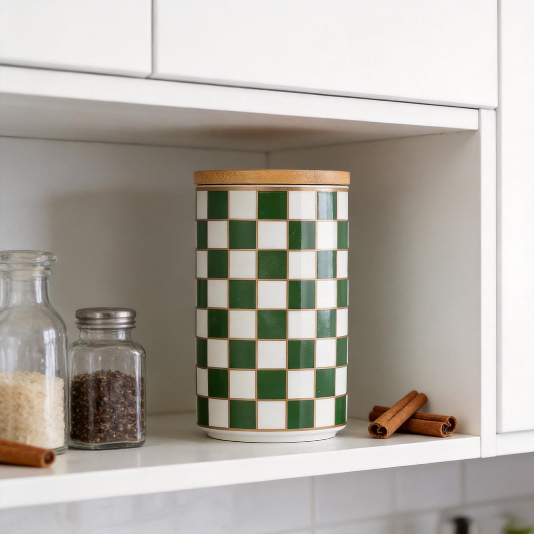 XYQXYQ Kitchen Countertop Ceramic Checkered Canisters,Black And White Food Stora - Thumbnail 7