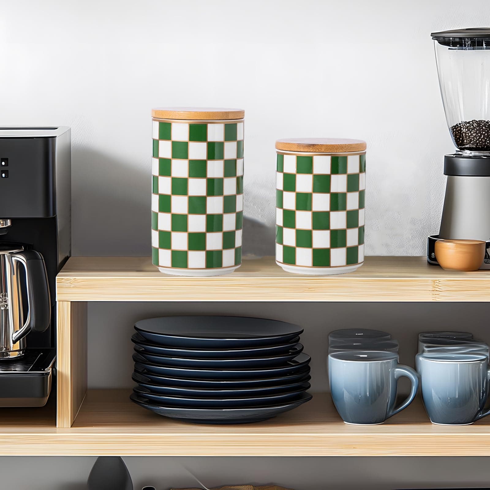 XYQXYQ Kitchen Countertop Ceramic Checkered Canisters,Black And White Food Stora - Thumbnail 8