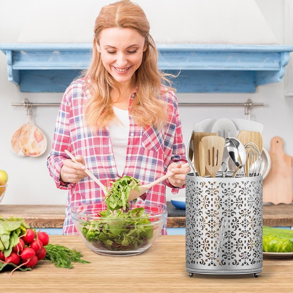 YIUKEA Extra Large Utensil Holder 360° Rotating Cooking Utensils Caddy Counterto - Thumbnail 3