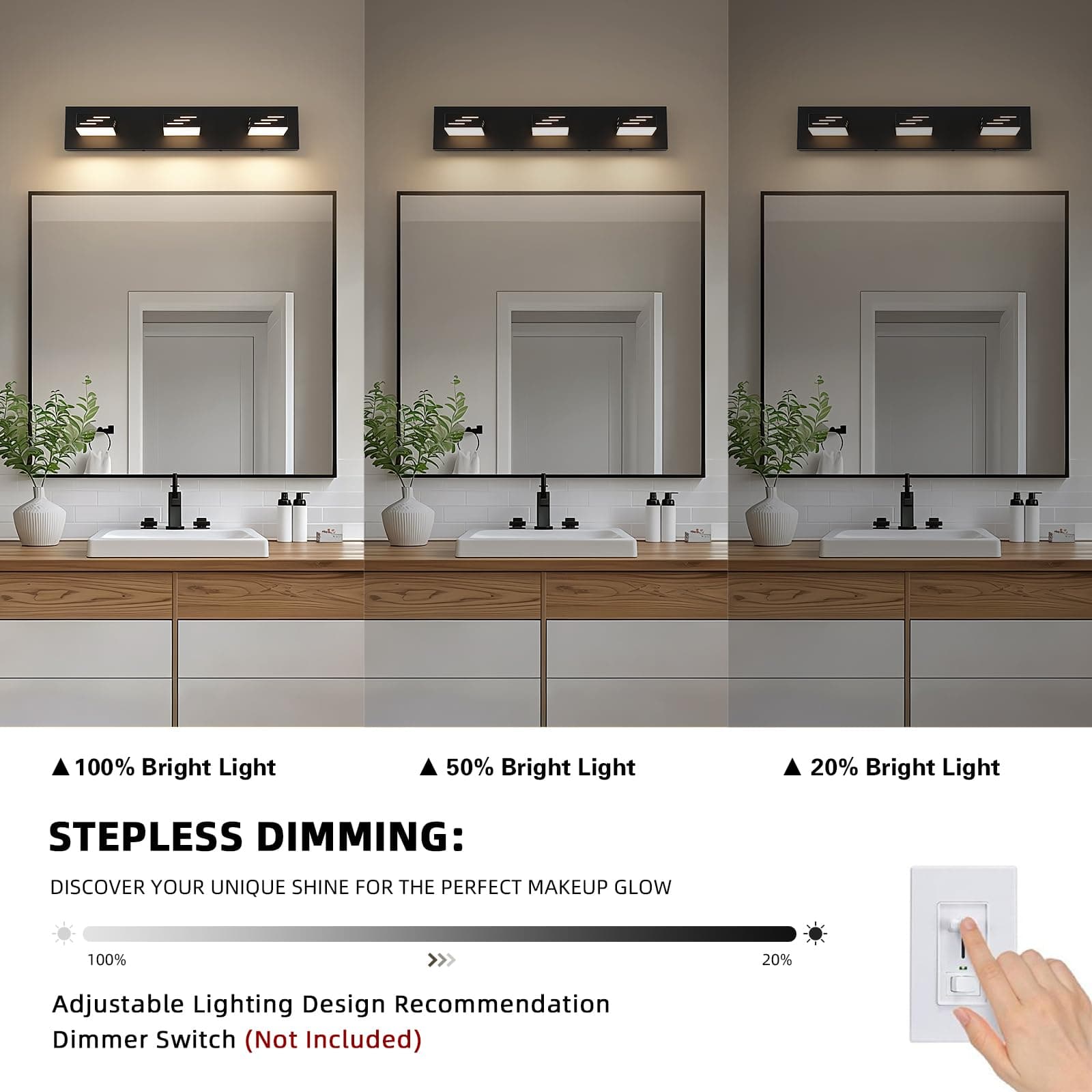 Joosenhouse 3-Light Black Bathroom Vanity Light 5CCT Dimmable LED Mirror Lightin - Thumbnail 2