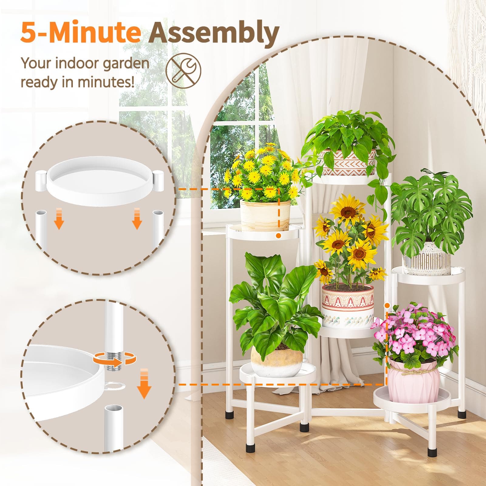 LASZOLA 6 Tiered Folding Tall Plant Stand Indoor for Multiple Large Planter, Hea - Thumbnail 5