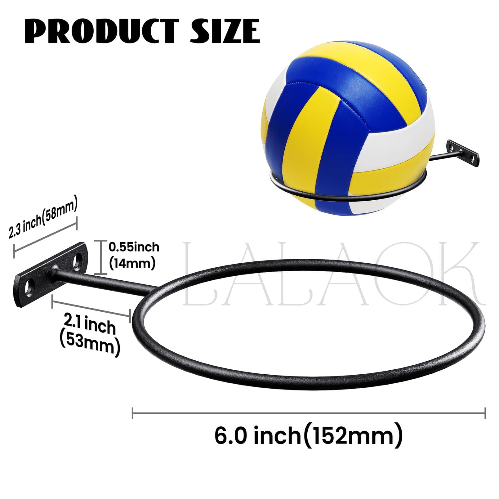 LALAOKS Basketball Holder Wall Mount for Basketball, Soccer Ball, Volleyball, Fo - Thumbnail 2