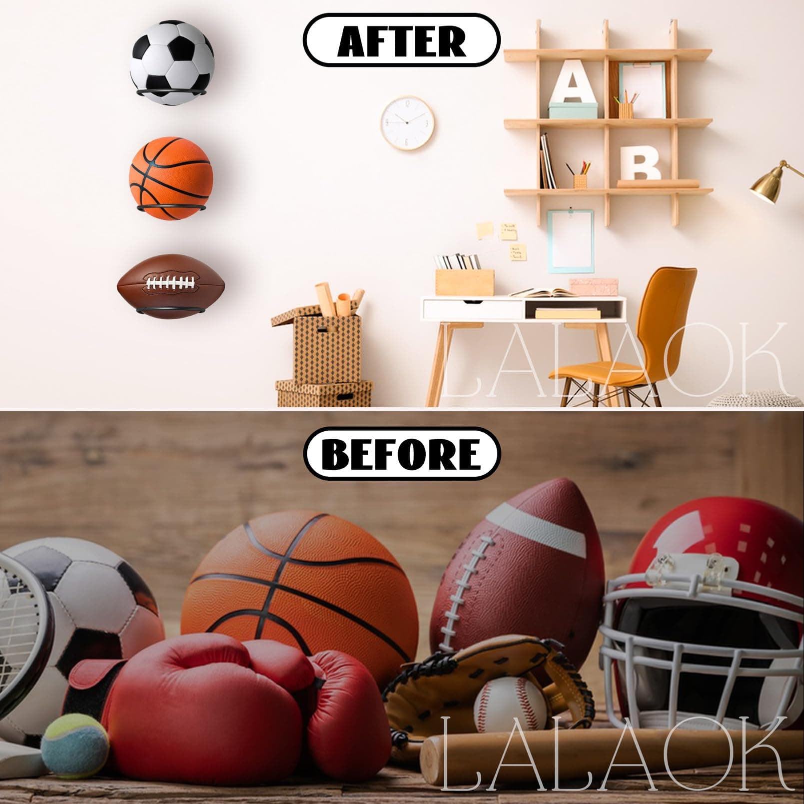 LALAOKS Basketball Holder Wall Mount for Basketball, Soccer Ball, Volleyball, Fo - Thumbnail 4