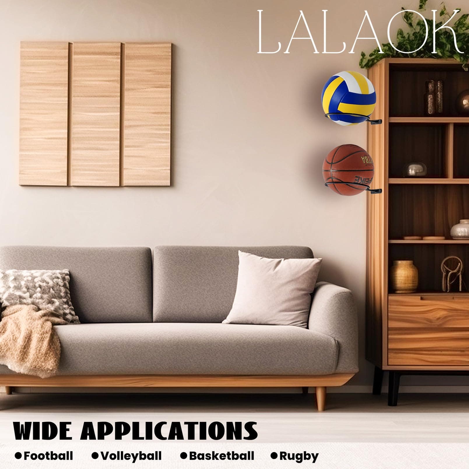 LALAOKS Basketball Holder Wall Mount for Basketball, Soccer Ball, Volleyball, Fo - Thumbnail 5