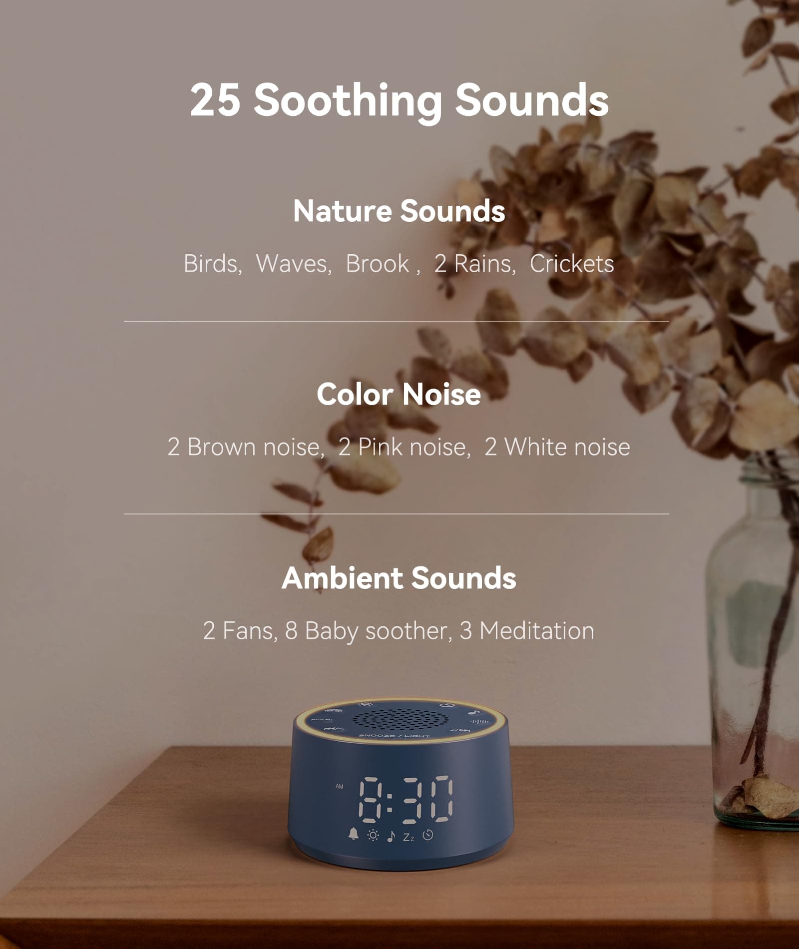 Dreamegg Sound Machine & Alarm Clock - White Noise Machine with 7 Wake-Up Sounds - Thumbnail 3