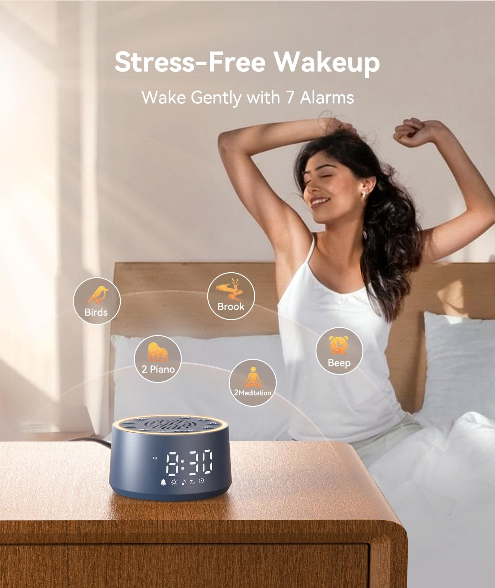 Dreamegg Sound Machine & Alarm Clock - White Noise Machine with 7 Wake-Up Sounds - Thumbnail 5